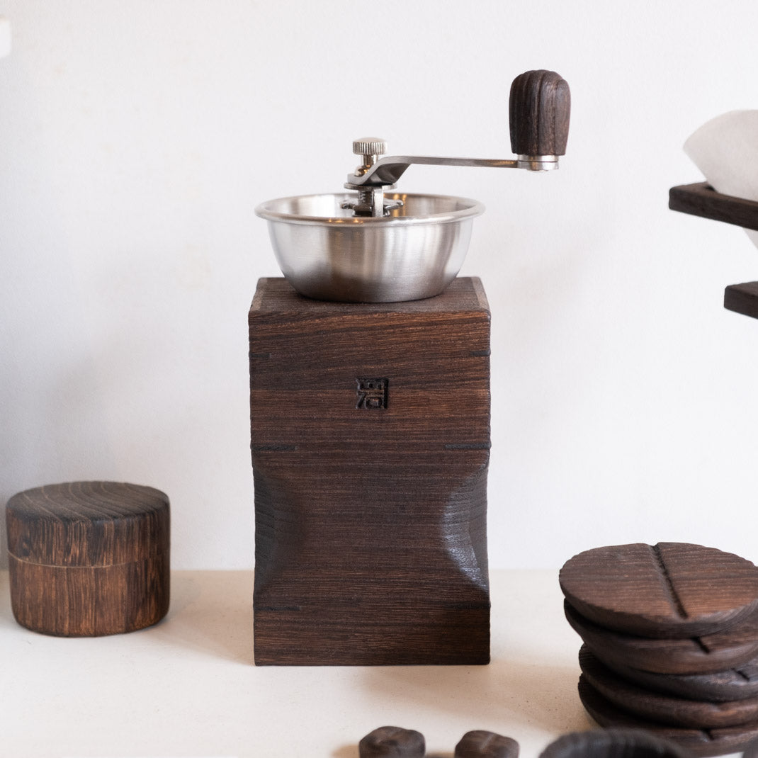 Burnt Kiri wood coffee grinder