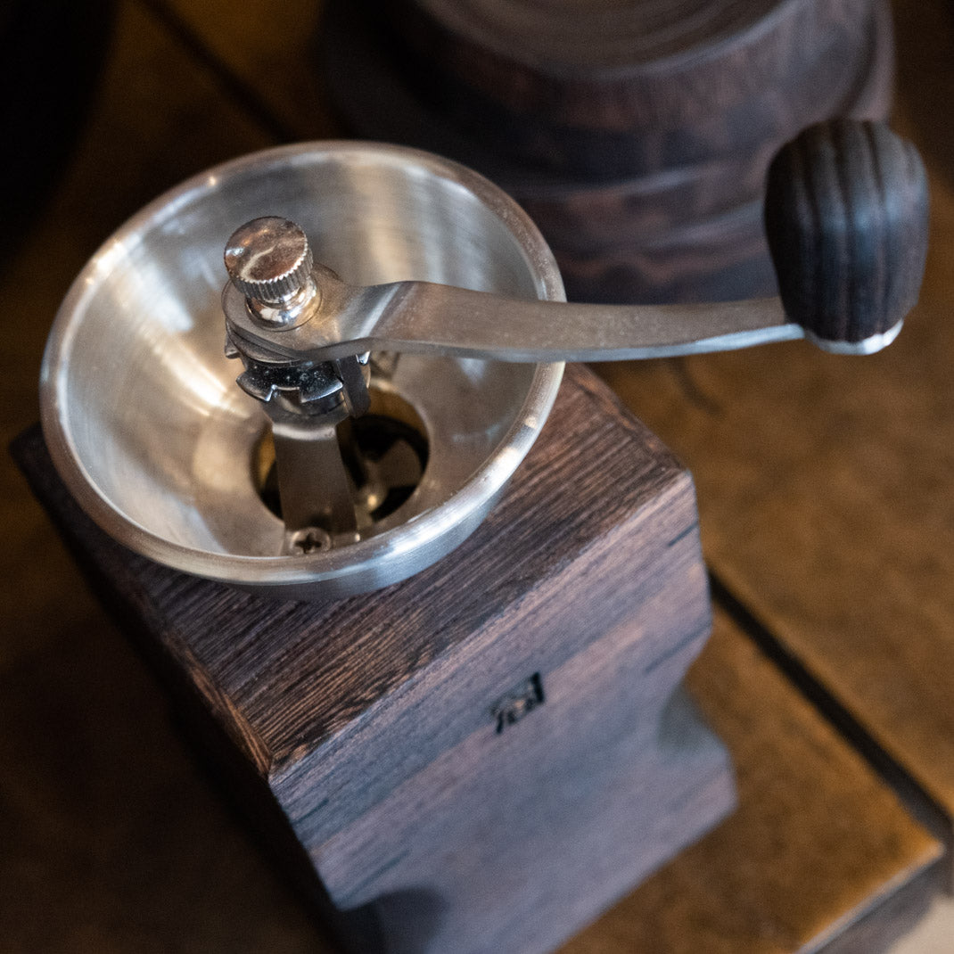 Burnt Kiri wood coffee grinder