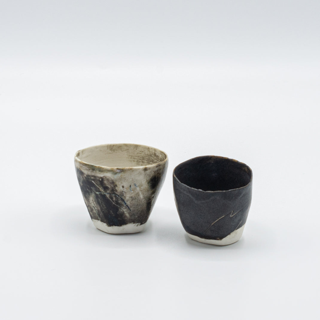 Set of 2 chokos, Kokubyaku sake cups, unique pieces