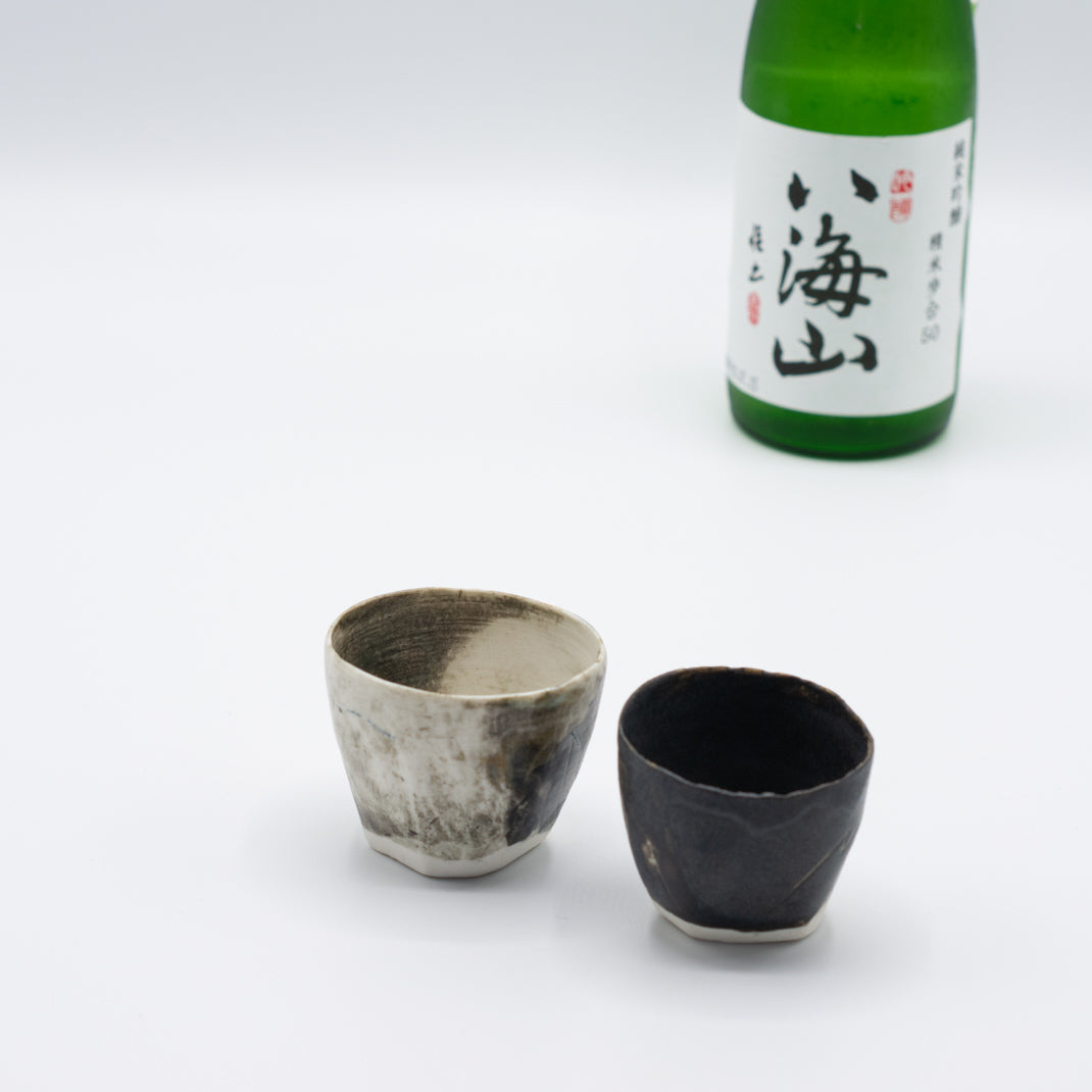 Set of 2 chokos, Kokubyaku sake cups, unique pieces