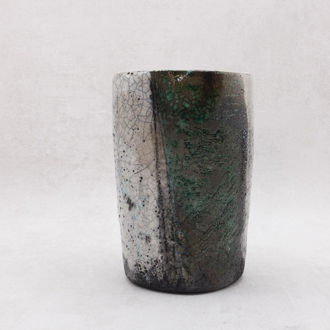 Raku Vase Kawasemi Jade, unique piece