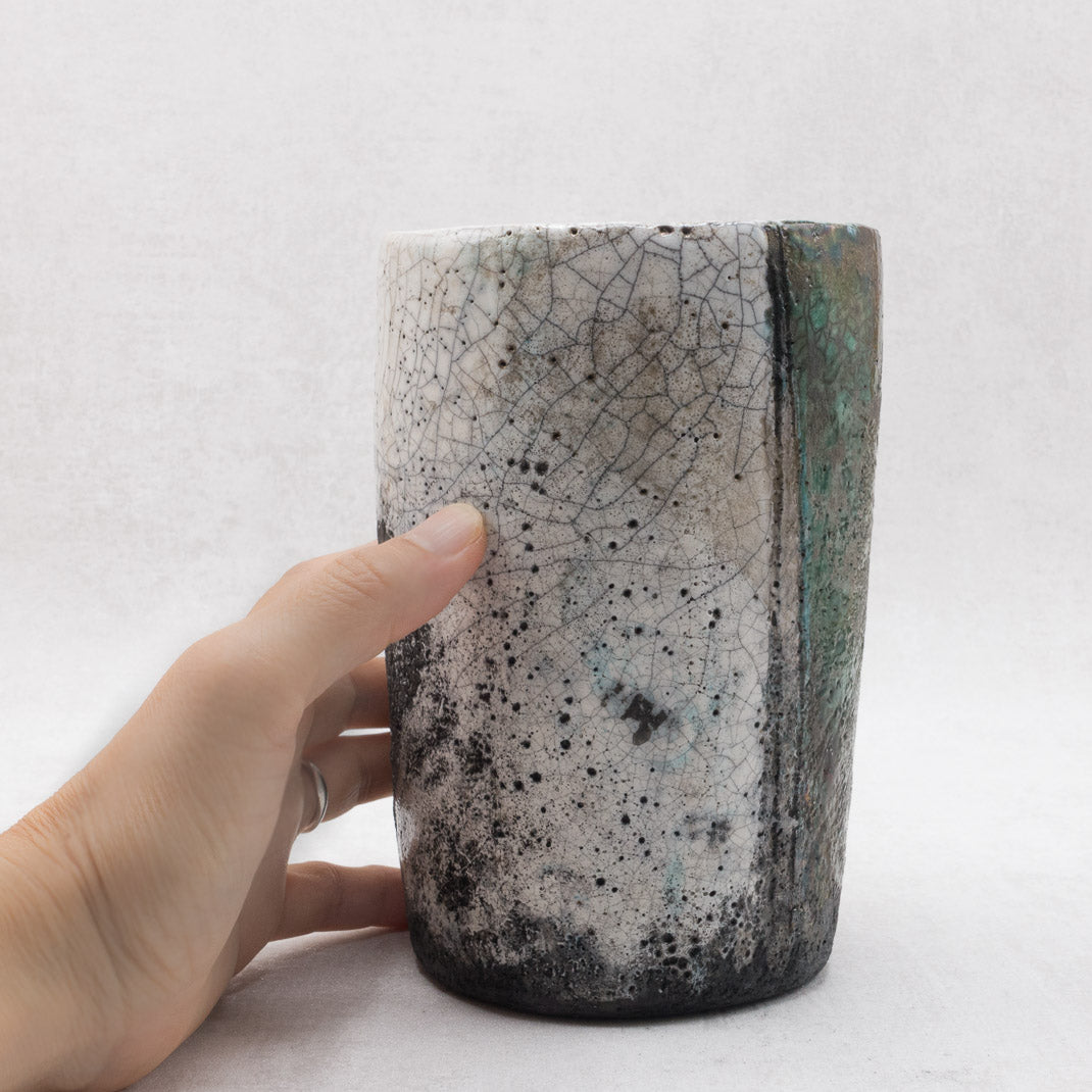 Raku Vase Kawasemi Jade, unique piece